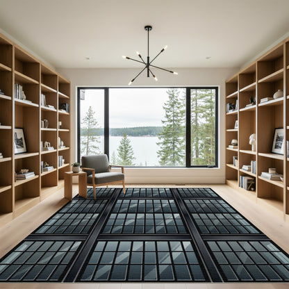 Modern Dark Steel Window Pane Rug