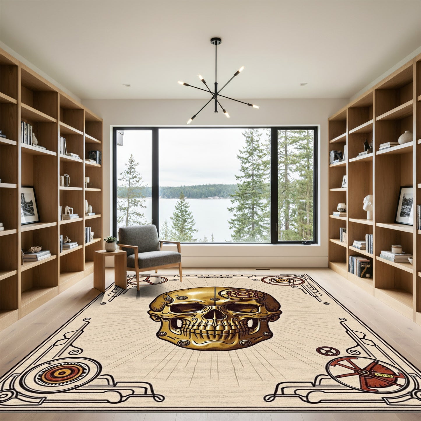 Golden Steampunk Skull Gears Rug