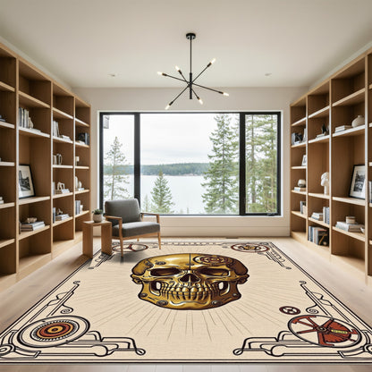 Golden Steampunk Skull Gears Rug