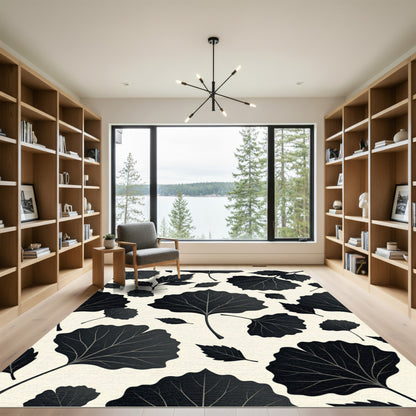 Minimalist Black Botanical Leaf Illustration Rug