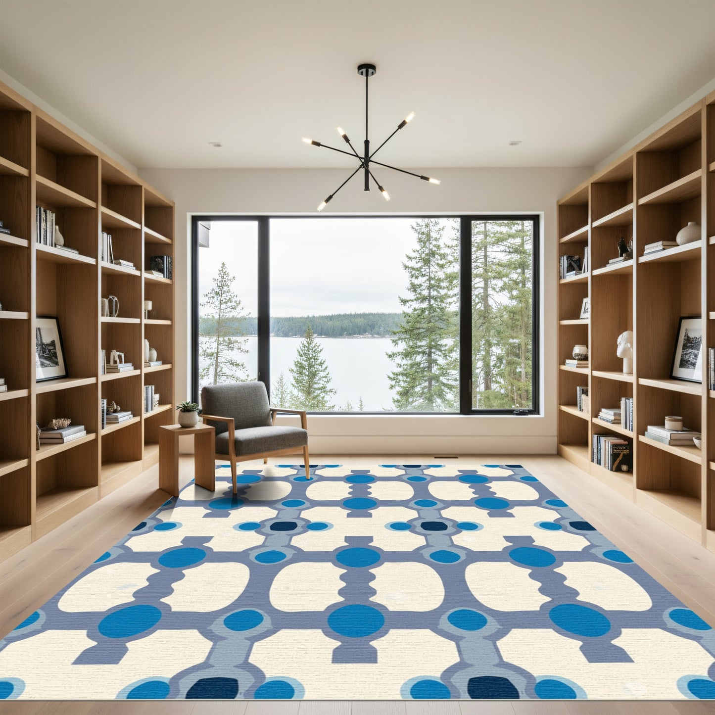 Blue Ochre Geometric Lattice Rug