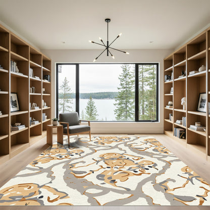 Abstract Ochre Gray Vine Rug