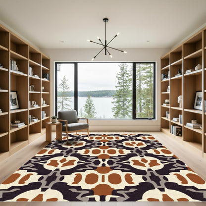 Organic Geometric Ivory Brown Abstract Rug