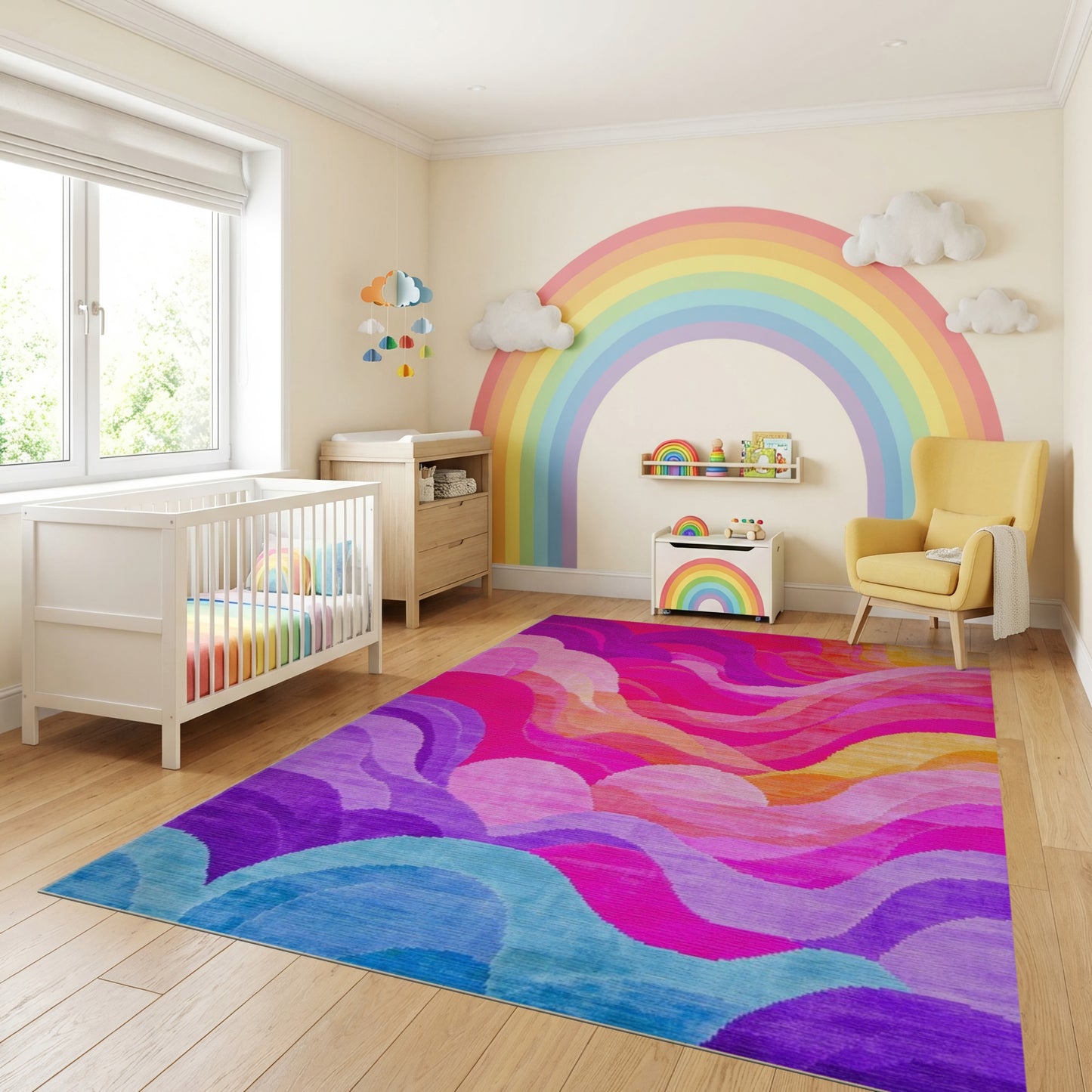 Vibrant Wavy Multicolor Gradient Rug