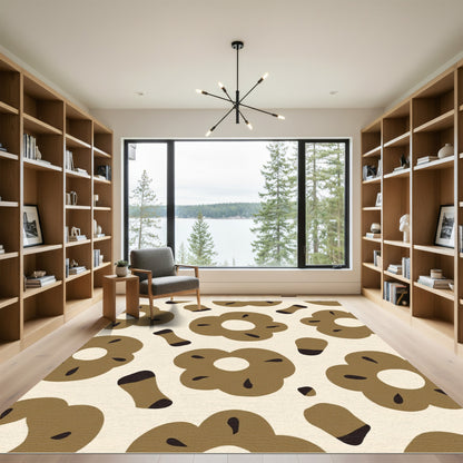 Brown Floral Round Objects Rug