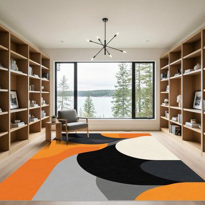 Vibrant Orange Gray Abstract Shapes Rug