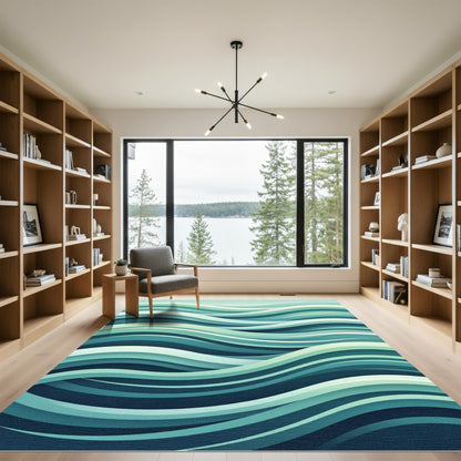 Aqua Green Layered Wave Rug