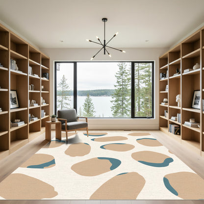 Neutral Tan Blue Abstract Forms Rug