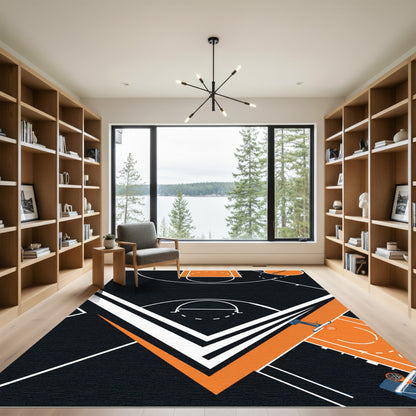Modern Geometric Orange and Black Court Rug