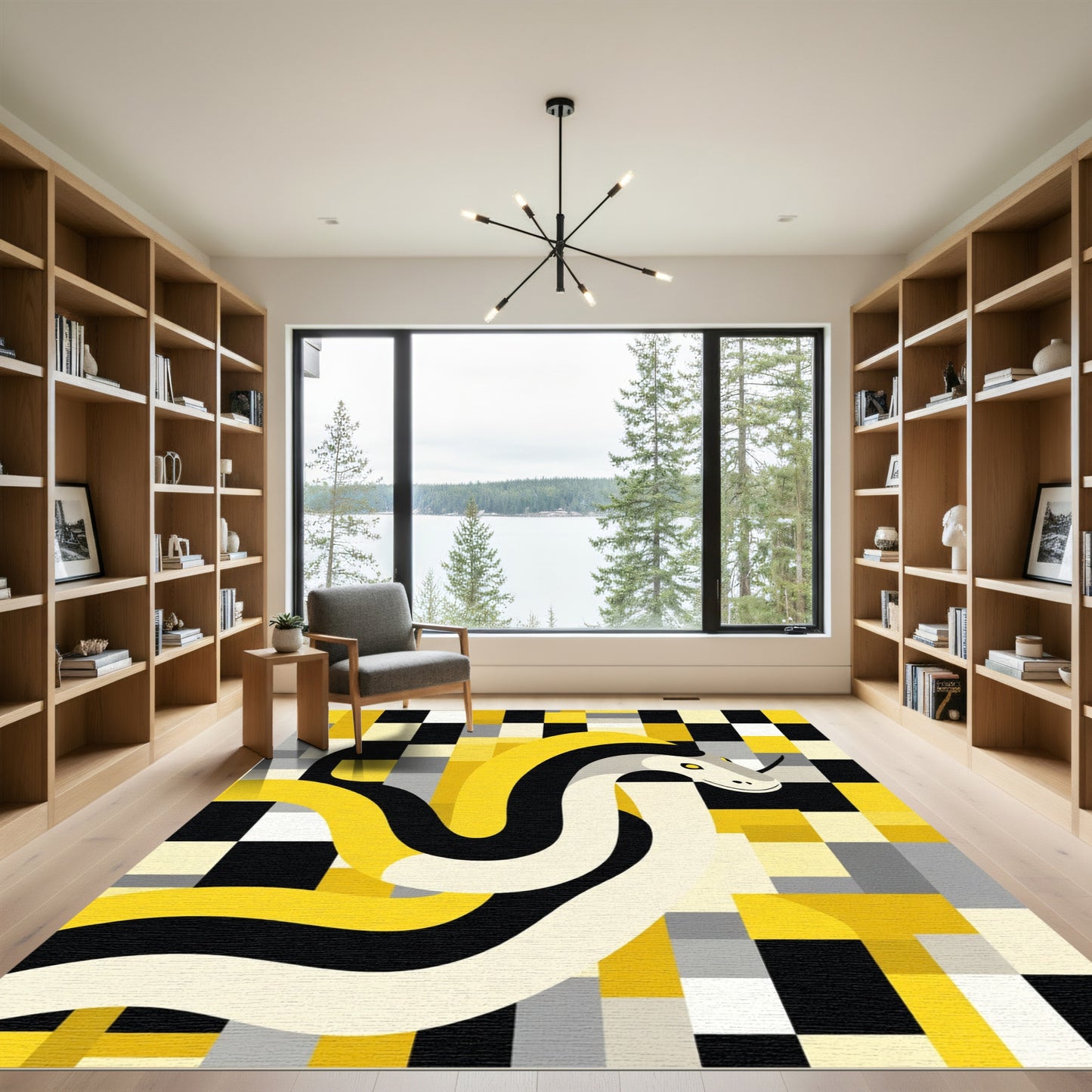 Yellow Black Snake Geometric Tiles Rug