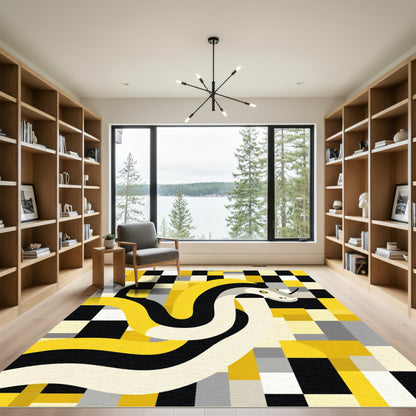 Yellow Black Snake Geometric Tiles Rug
