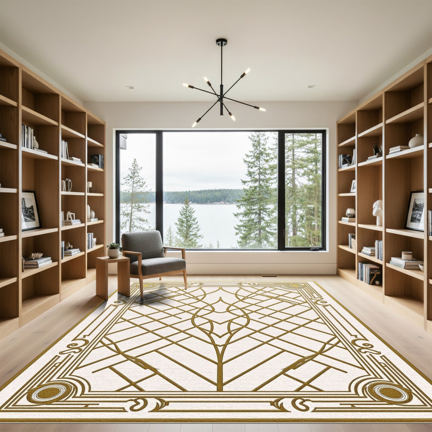 Golden Art Deco Geometric Diamond Rug