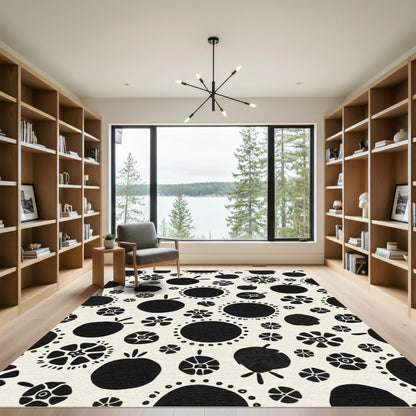 Bold Black Abstract Floral Circles Rug