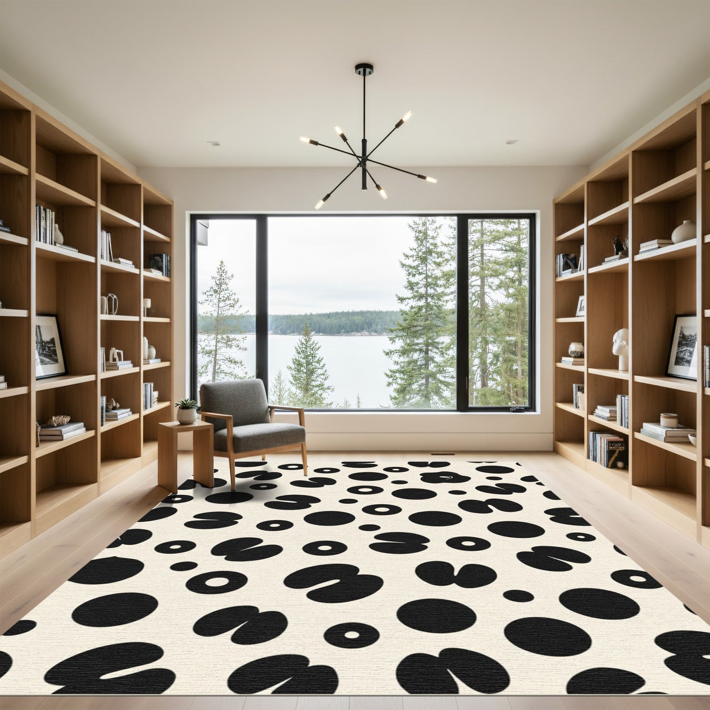 Ivory Black Organic Spot Composition Rug