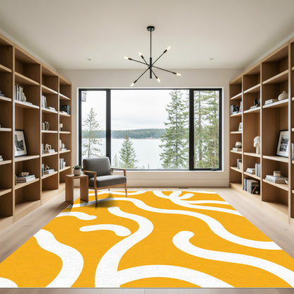 Orange White Abstract Swirl Rug