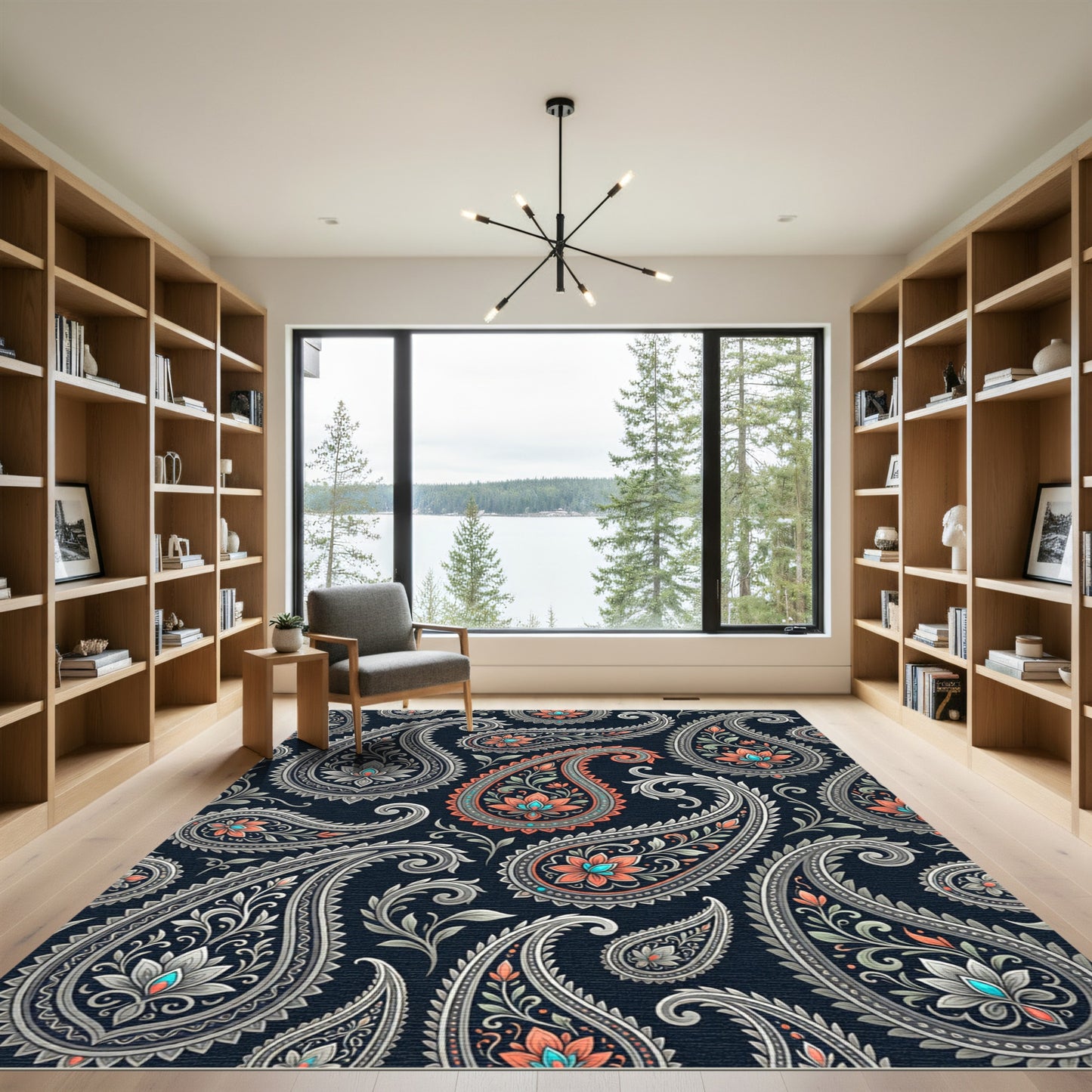 Coral Turquoise Paisley Floral Lace Rug
