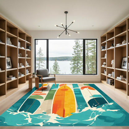 Abstract Surfboard Ocean Wave Triptych Rug