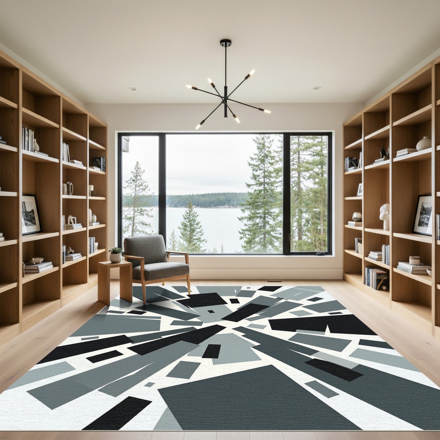 Monochrome Geometric Abstract Radiant Rectangles Rug