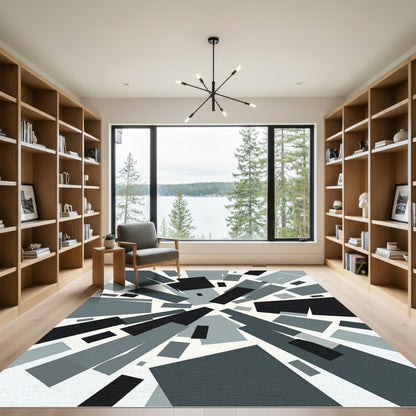 Monochrome Geometric Abstract Radiant Rectangles Rug