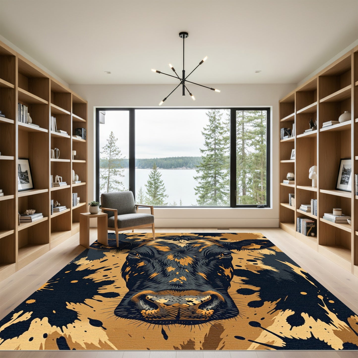 Bold Black and Gold Cow Splatter Rug