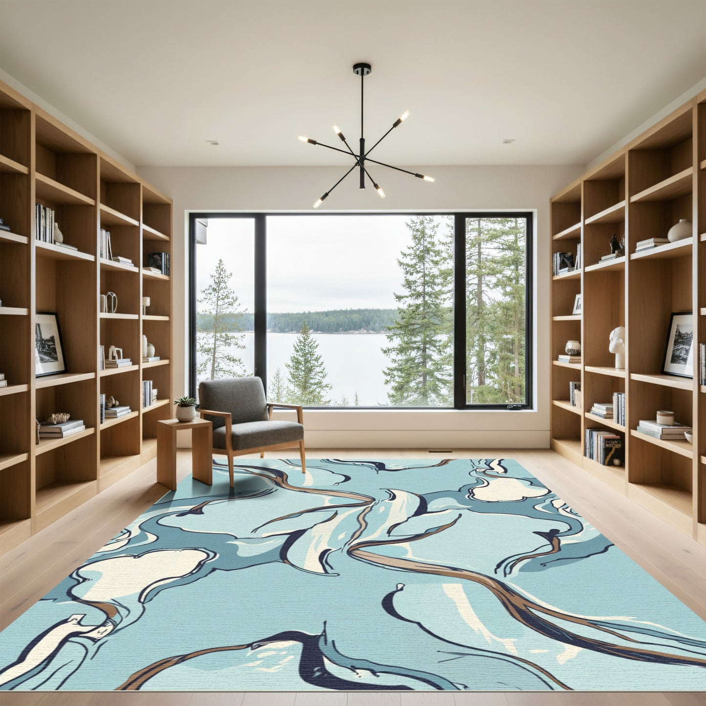 Abstract Blue Swirl Organic Shapes Rug