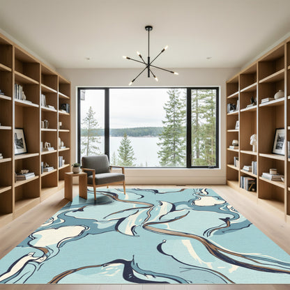 Abstract Blue Swirl Organic Shapes Rug