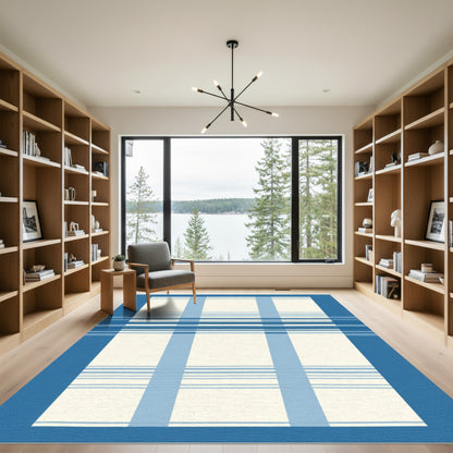 Classic Blue Stripe Grid Rug