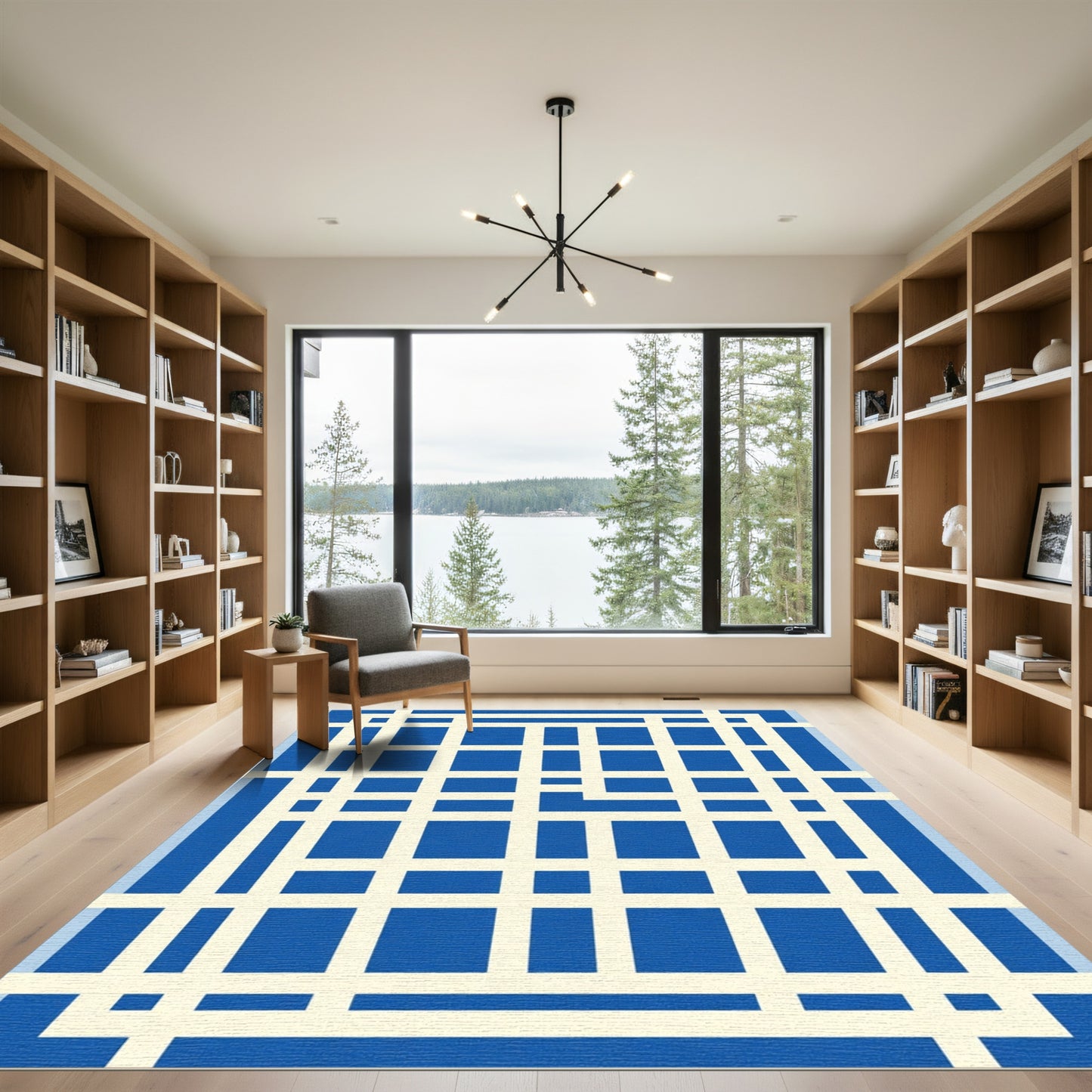 Bold Blue Grid Geometric Rug