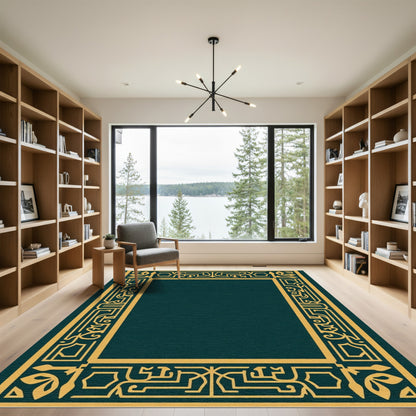 Golden Ornate Geometric Border Design Rug