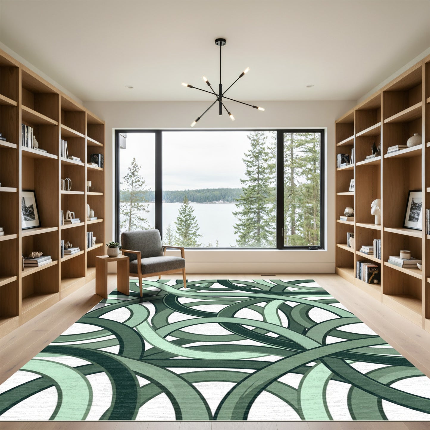 Tonal Green Interlocking Rings Rug