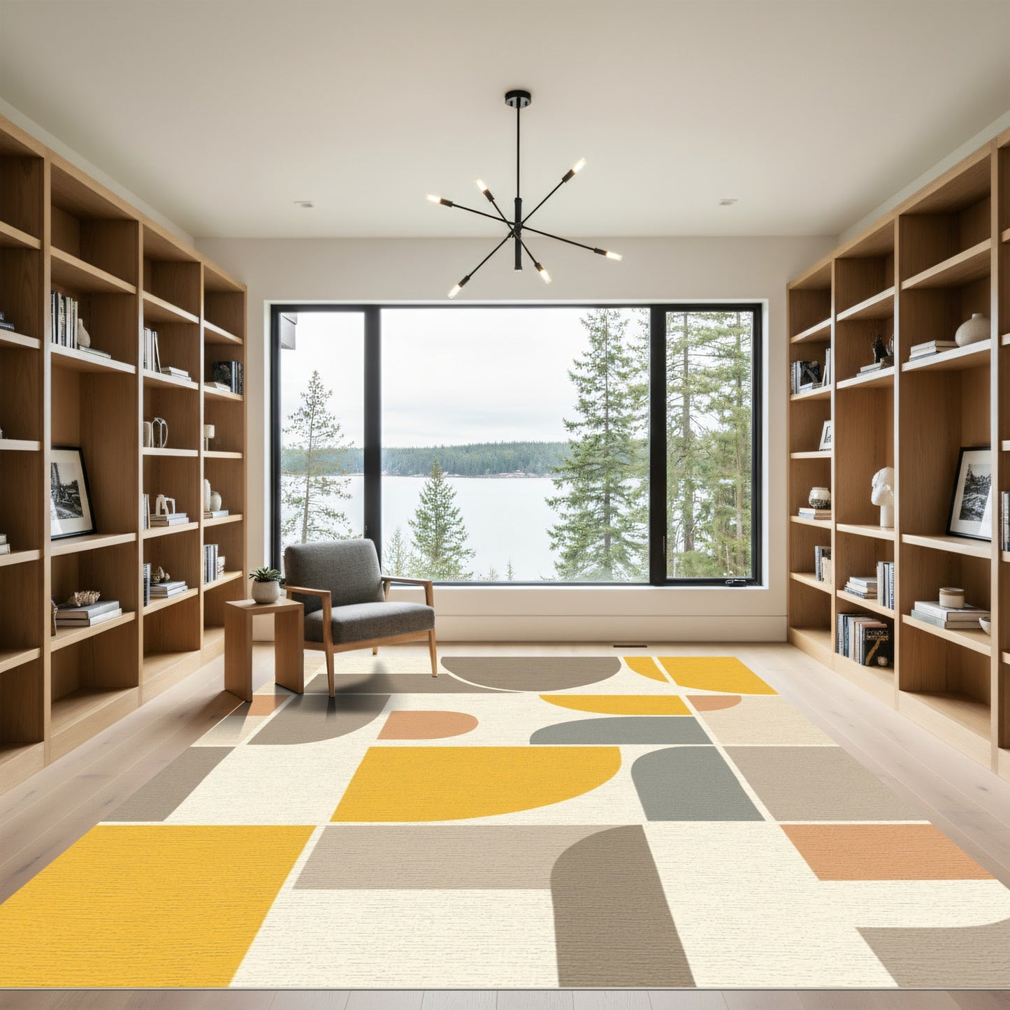 Modern Geometric Curves Ochre Gray Rug