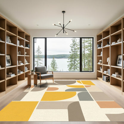 Modern Geometric Curves Ochre Gray Rug