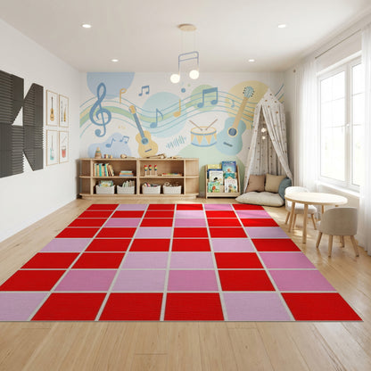 Bold Pixelated Pink Heart Red Rug