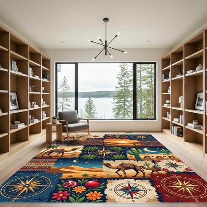 Desert Caravan Medallion Compass Sunset Rug