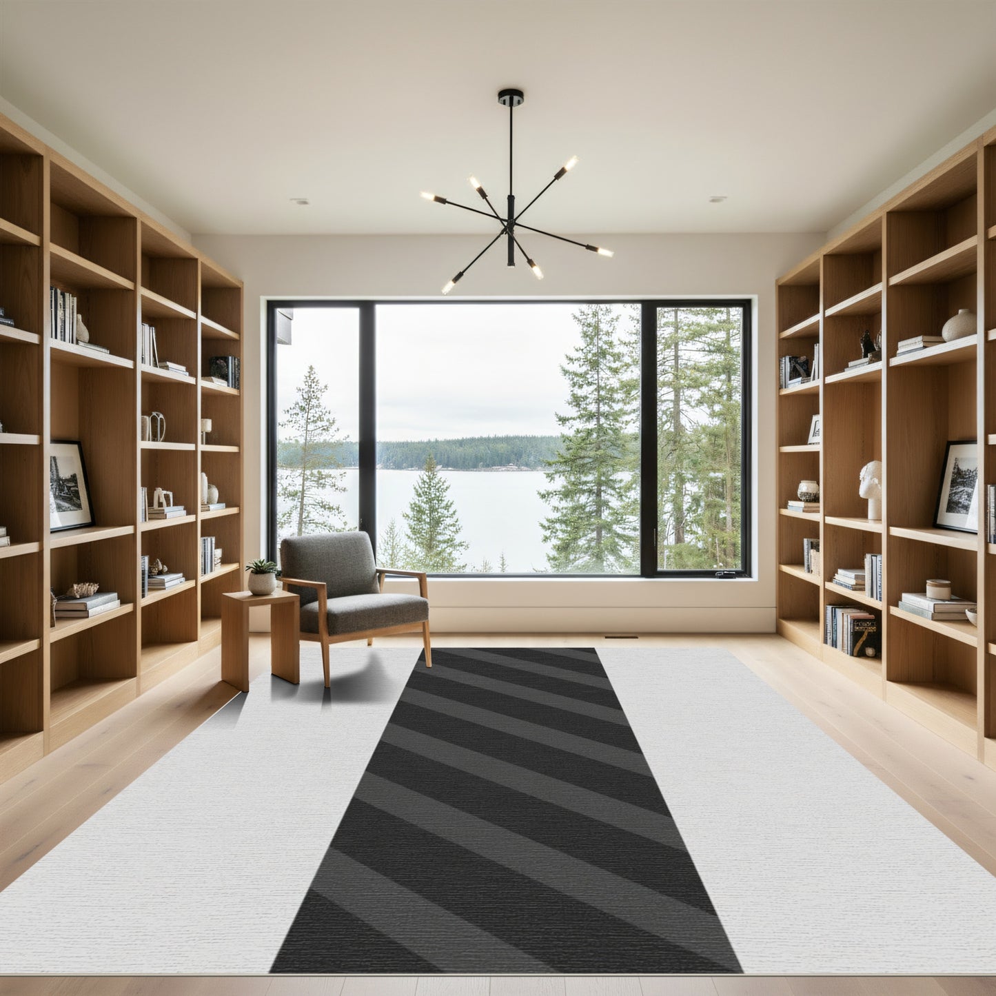 Bold Gray Diagonal Stripe Rug