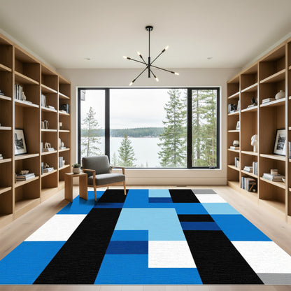 Modern Abstract Blue Geometric Shapes Rug