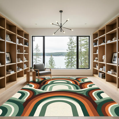 Retro Mid Century Arched Rainbow Waves Rug