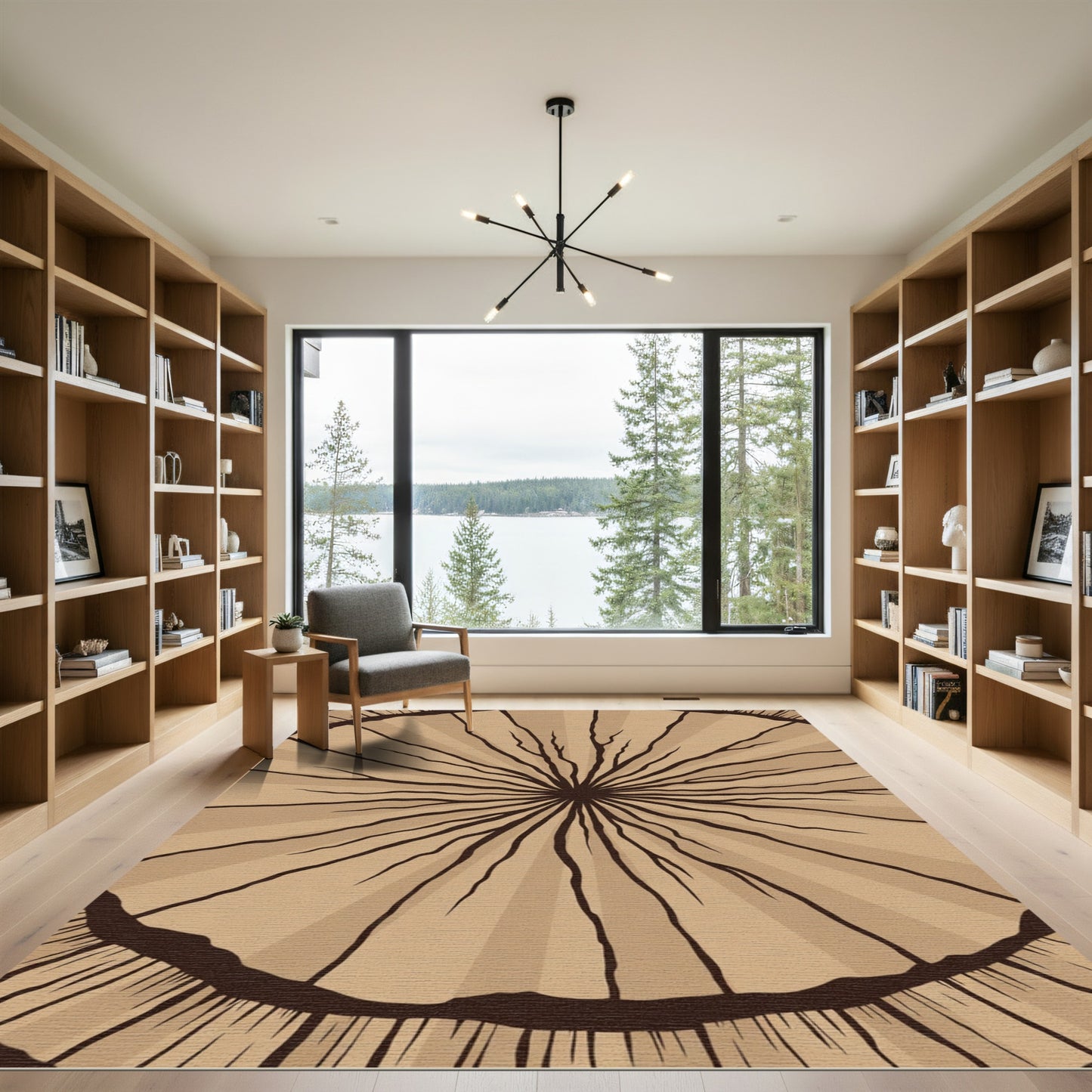 Brown Radial Organic Lines Rug