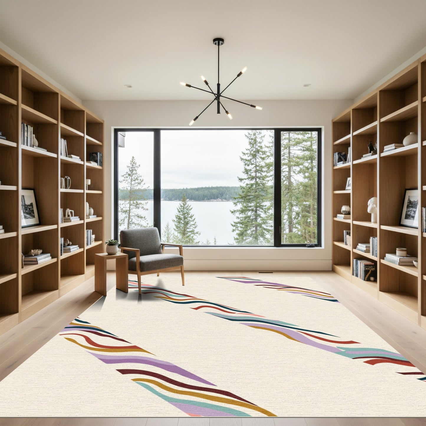 Abstract Wavy Stripe Ribbon Composition Rug