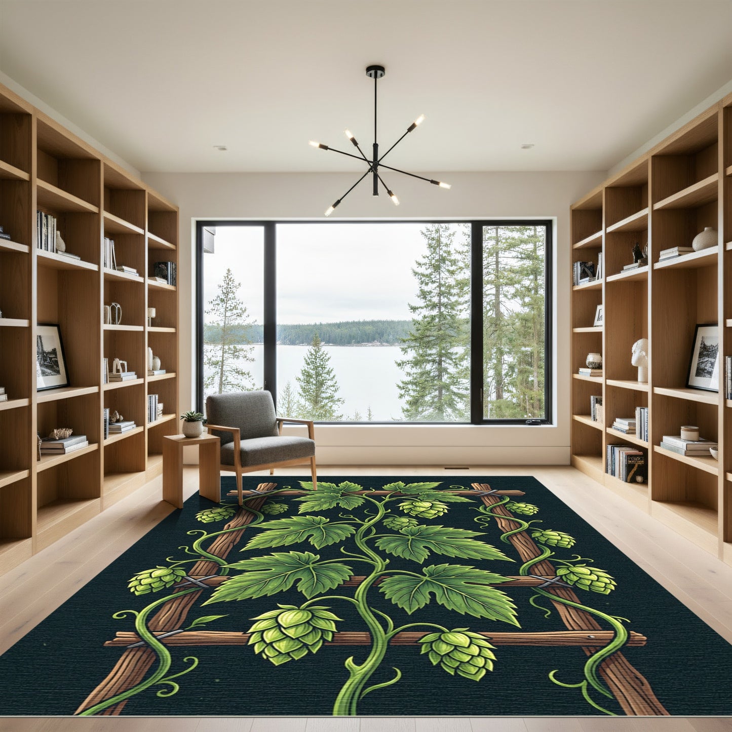 Botanical Green Hop Vine Trellis Rug