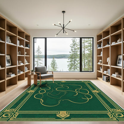 Emerald Gold Curled Vine Frame Rug