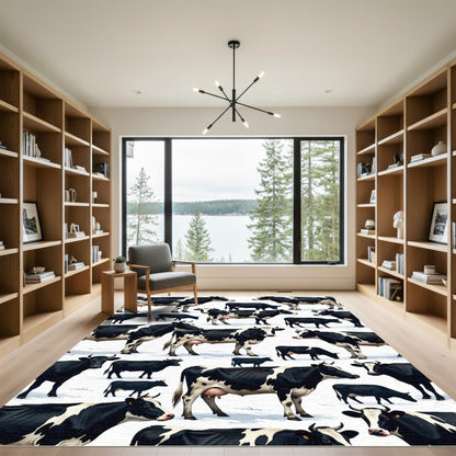 Playful Black and White Dairy Cow Rug