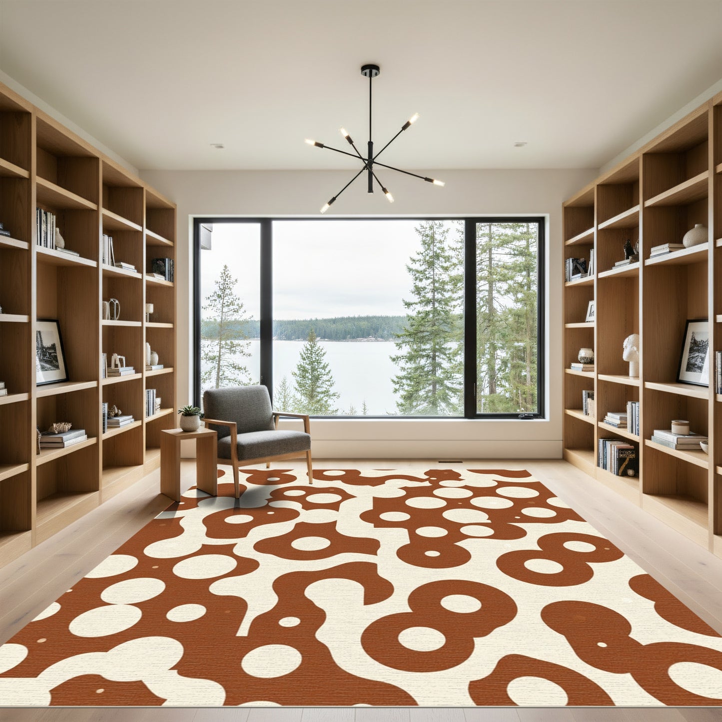 Brown Cream Abstract Bubble Shapes Rug