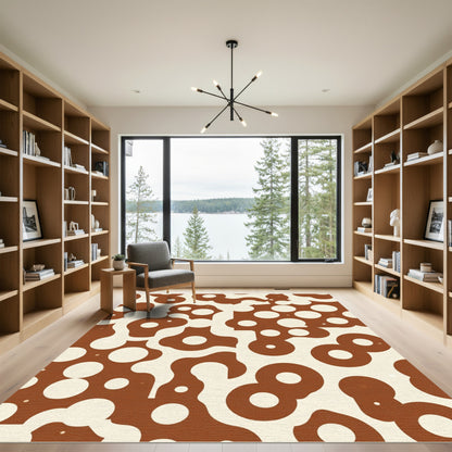 Brown Cream Abstract Bubble Shapes Rug