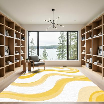 Golden Flowing Waves Rug