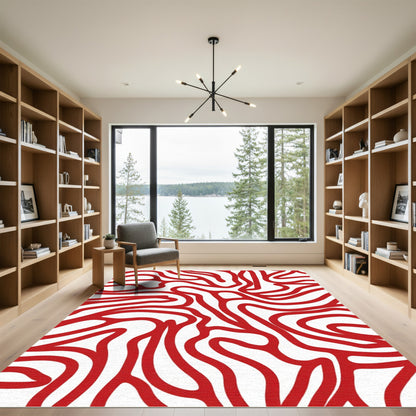 Crimson Swirl Abstract Curve Rug