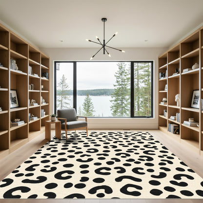 Black Spots On Cream Leopard Texture Rug