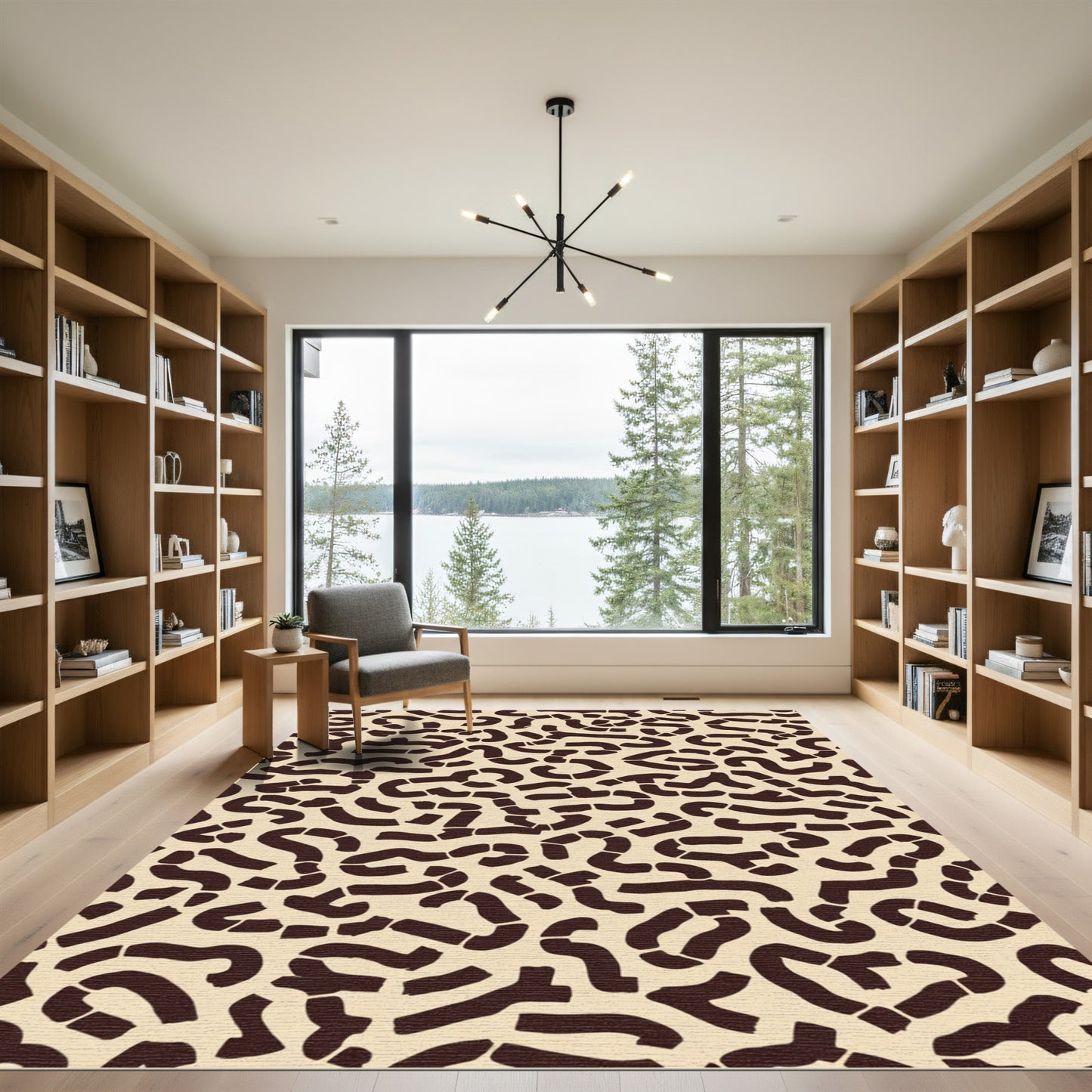 Cream Brown Curvy Maze Abstract Rug