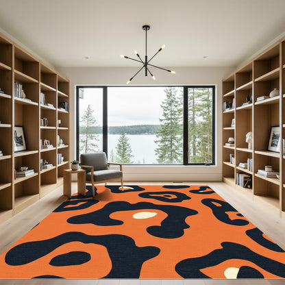 Vibrant orange fluid abstract forms Rug