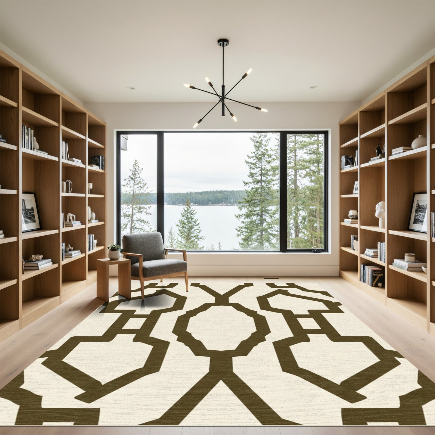 Abstract Onyx Lattice Cream Rug